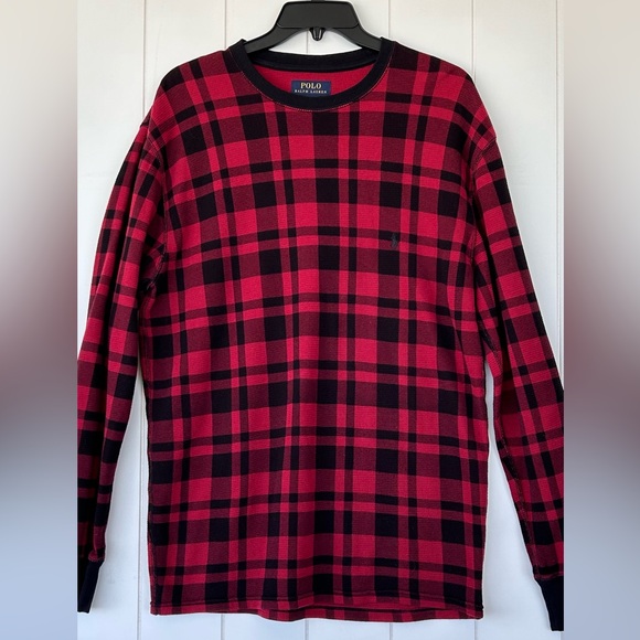 Polo Ralph Lauren Waffle Knit Thermal Pajama Top Long Sleeve Red/Black Size Lg - Picture 1 of 9